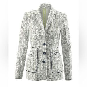 Cabi blazer sz 2 Carol Anderson white navy modern print